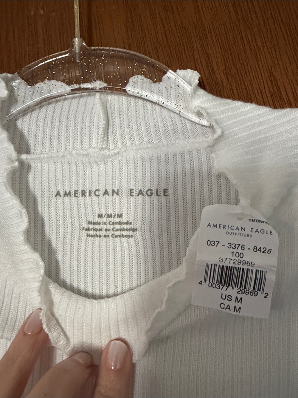 American Eagle Outfitters White Ribbed Long-Sleeve Mock Neck Top - Picture 2 of 5